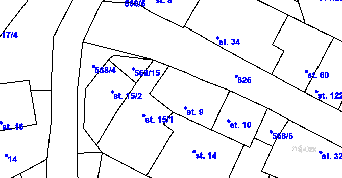 Parcela st. 568/17 v KÚ Dobříň, Katastrální mapa
