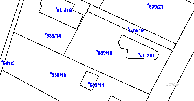 Parcela st. 539/15 v KÚ Dobříň, Katastrální mapa