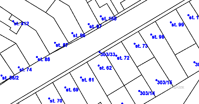 Parcela st. 303/33 v KÚ Dobříň, Katastrální mapa
