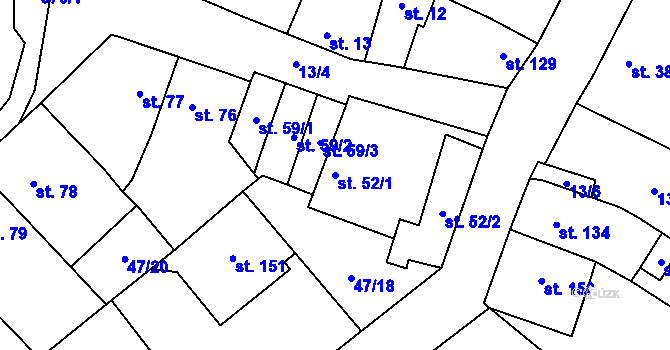 Parcela st. 52/1 v KÚ Dobříň, Katastrální mapa