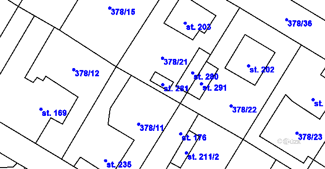 Parcela st. 281 v KÚ Dobříň, Katastrální mapa