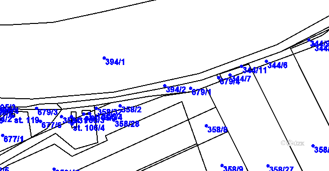 Parcela st. 394/2 v KÚ Záluží u Roudnice nad Labem, Katastrální mapa