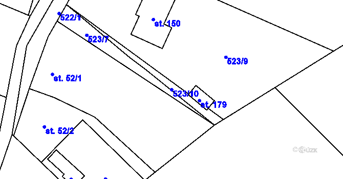 Parcela st. 523/10 v KÚ Záluží u Roudnice nad Labem, Katastrální mapa