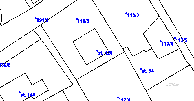 Parcela st. 126 v KÚ Záluží u Roudnice nad Labem, Katastrální mapa