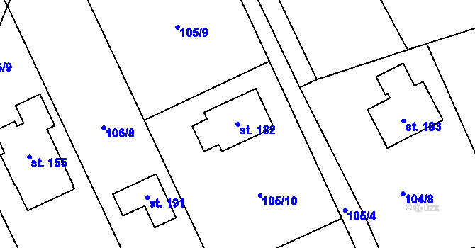 Parcela st. 182 v KÚ Záluží u Roudnice nad Labem, Katastrální mapa