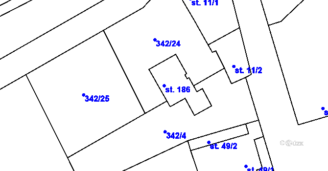 Parcela st. 186 v KÚ Záluží u Roudnice nad Labem, Katastrální mapa