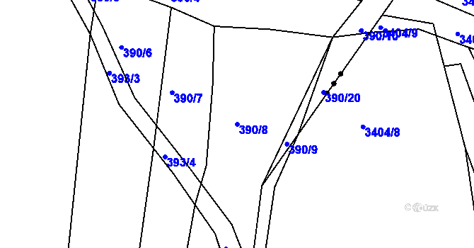 Parcela st. 390/8 v KÚ Dobřínsko, Katastrální mapa
