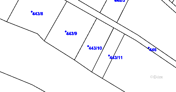 Parcela st. 443/10 v KÚ Dobřínsko, Katastrální mapa