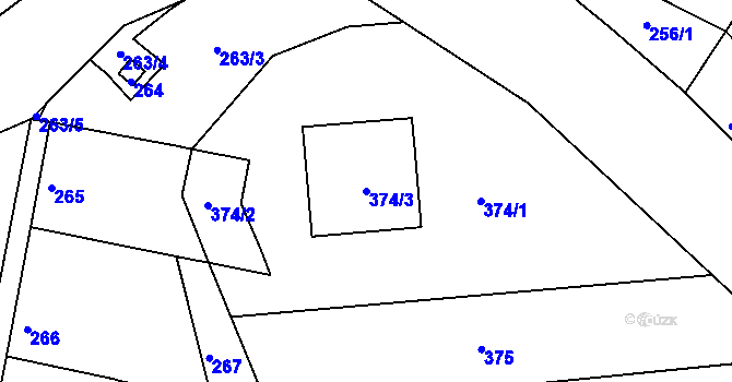 Parcela st. 374/3 v KÚ Dobřínsko, Katastrální mapa