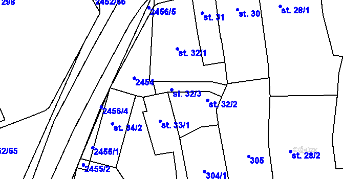 Parcela st. 32/3 v KÚ Dobříš, Katastrální mapa
