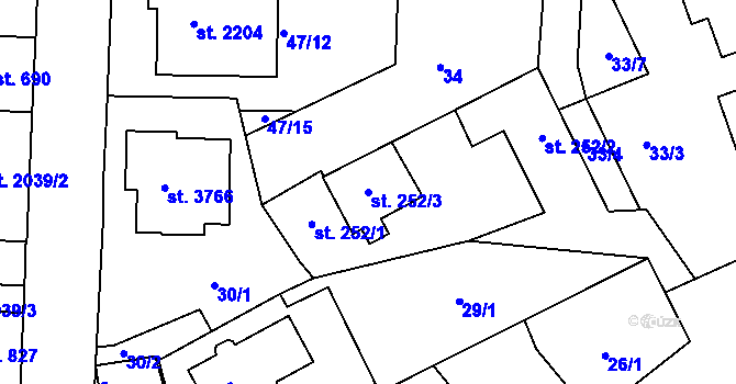 Parcela st. 252/3 v KÚ Dobříš, Katastrální mapa