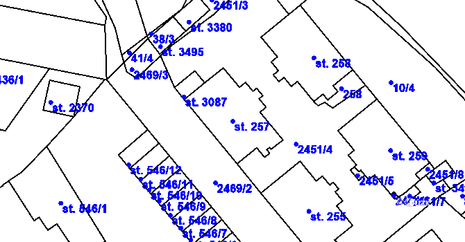 Parcela st. 257 v KÚ Dobříš, Katastrální mapa
