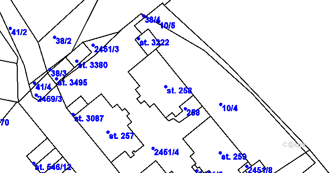 Parcela st. 258 v KÚ Dobříš, Katastrální mapa