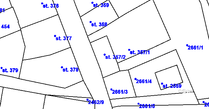 Parcela st. 357/2 v KÚ Dobříš, Katastrální mapa