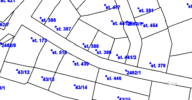 Parcela st. 389 v KÚ Dobříš, Katastrální mapa