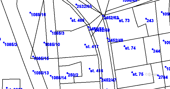 Parcela st. 417 v KÚ Dobříš, Katastrální mapa