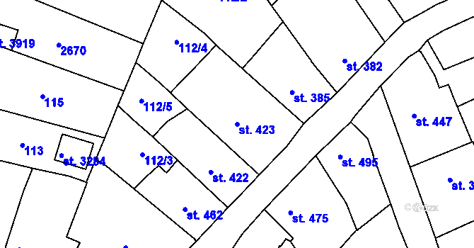 Parcela st. 423 v KÚ Dobříš, Katastrální mapa