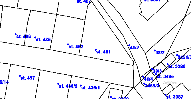 Parcela st. 451 v KÚ Dobříš, Katastrální mapa