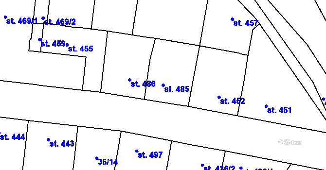 Parcela st. 485 v KÚ Dobříš, Katastrální mapa