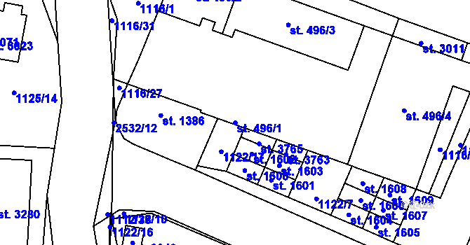 Parcela st. 496/1 v KÚ Dobříš, Katastrální mapa