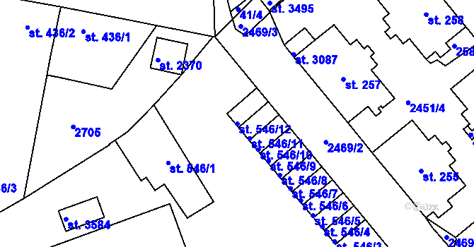 Parcela st. 546/12 v KÚ Dobříš, Katastrální mapa