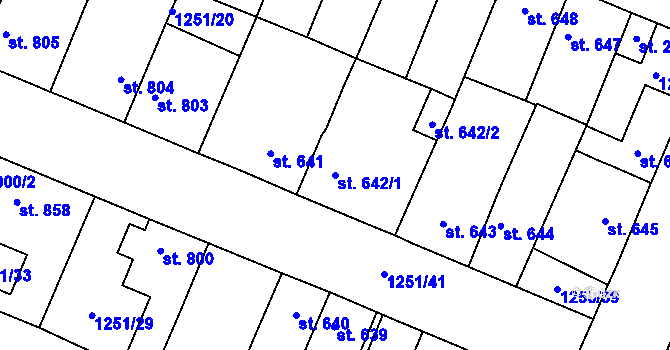 Parcela st. 642/1 v KÚ Dobříš, Katastrální mapa