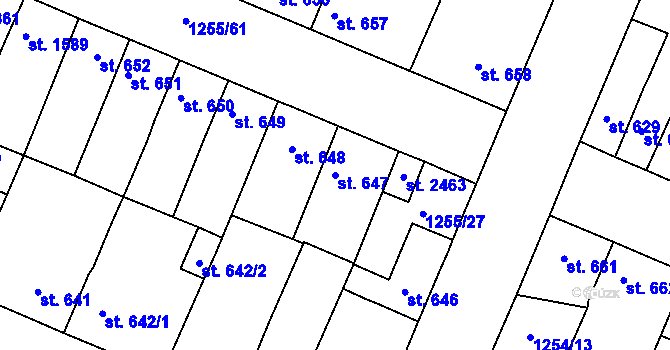 Parcela st. 647 v KÚ Dobříš, Katastrální mapa
