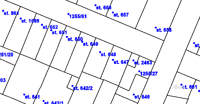 Parcela st. 648 v KÚ Dobříš, Katastrální mapa