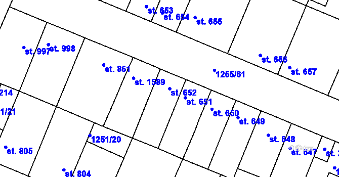 Parcela st. 652 v KÚ Dobříš, Katastrální mapa