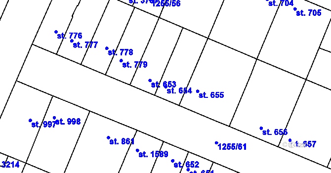 Parcela st. 654 v KÚ Dobříš, Katastrální mapa