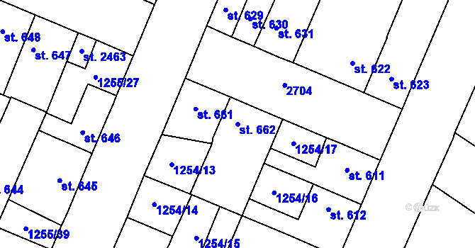 Parcela st. 662 v KÚ Dobříš, Katastrální mapa