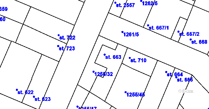 Parcela st. 663 v KÚ Dobříš, Katastrální mapa