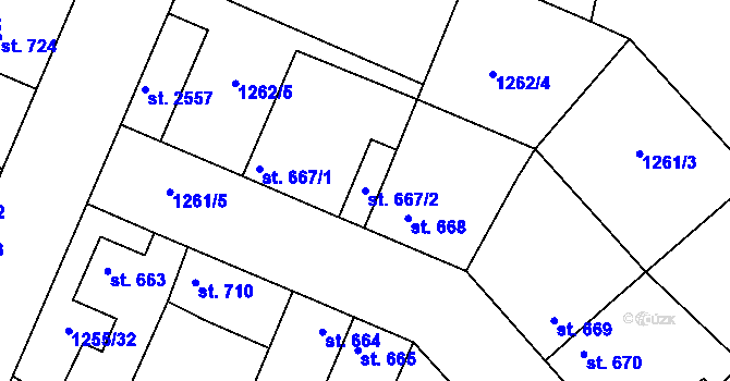Parcela st. 667/2 v KÚ Dobříš, Katastrální mapa