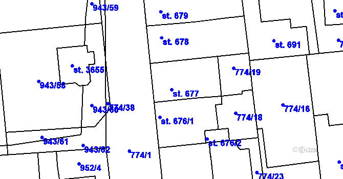 Parcela st. 677 v KÚ Dobříš, Katastrální mapa