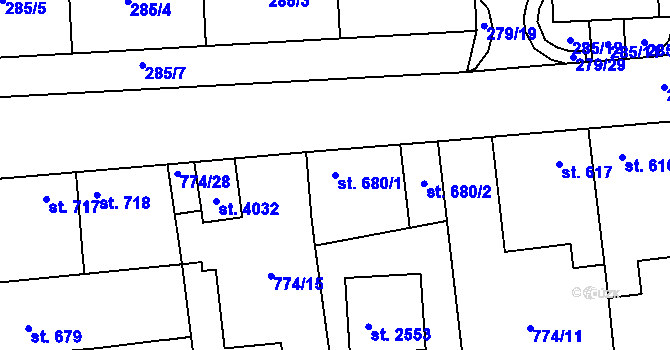 Parcela st. 680/1 v KÚ Dobříš, Katastrální mapa