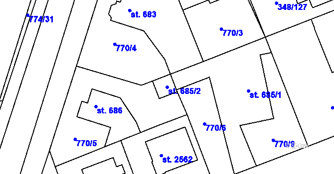Parcela st. 685/2 v KÚ Dobříš, Katastrální mapa