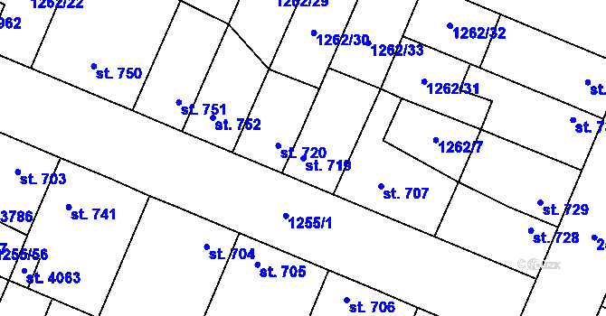 Parcela st. 719 v KÚ Dobříš, Katastrální mapa