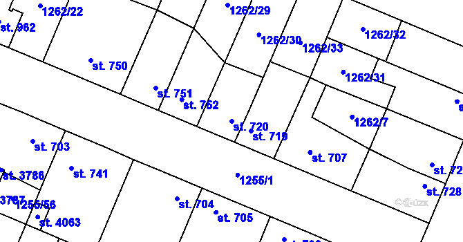 Parcela st. 720 v KÚ Dobříš, Katastrální mapa