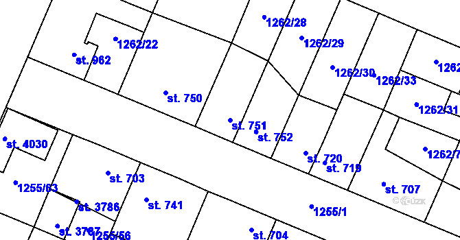 Parcela st. 751 v KÚ Dobříš, Katastrální mapa