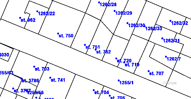 Parcela st. 752 v KÚ Dobříš, Katastrální mapa