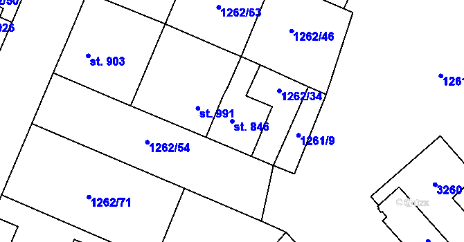 Parcela st. 846 v KÚ Dobříš, Katastrální mapa