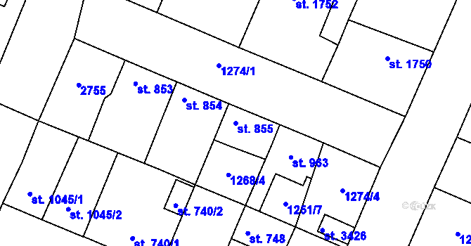 Parcela st. 855 v KÚ Dobříš, Katastrální mapa