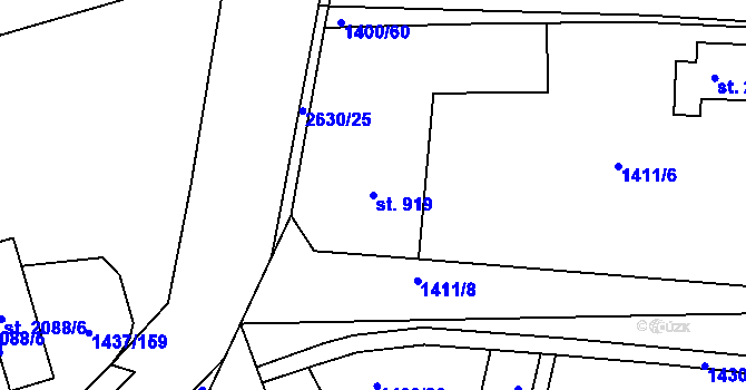 Parcela st. 919 v KÚ Dobříš, Katastrální mapa
