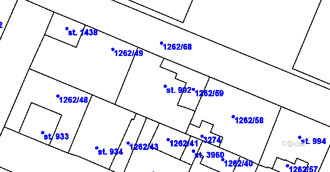 Parcela st. 992 v KÚ Dobříš, Katastrální mapa