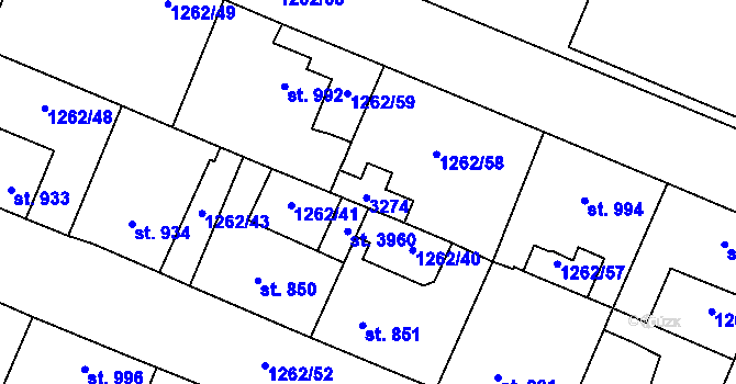 Parcela st. 993 v KÚ Dobříš, Katastrální mapa