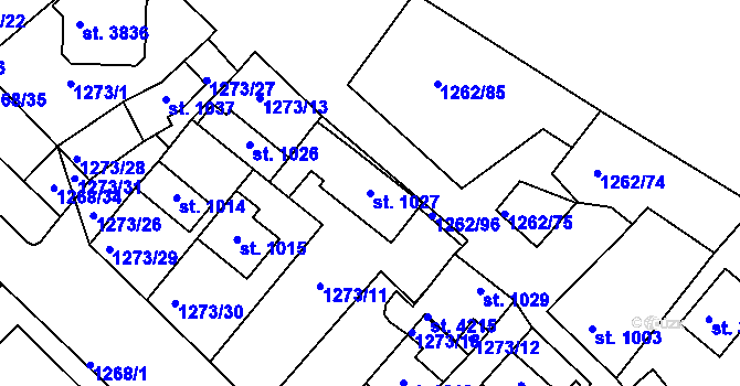 Parcela st. 1027 v KÚ Dobříš, Katastrální mapa