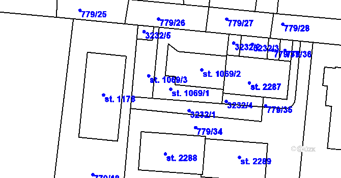 Parcela st. 1069/1 v KÚ Dobříš, Katastrální mapa