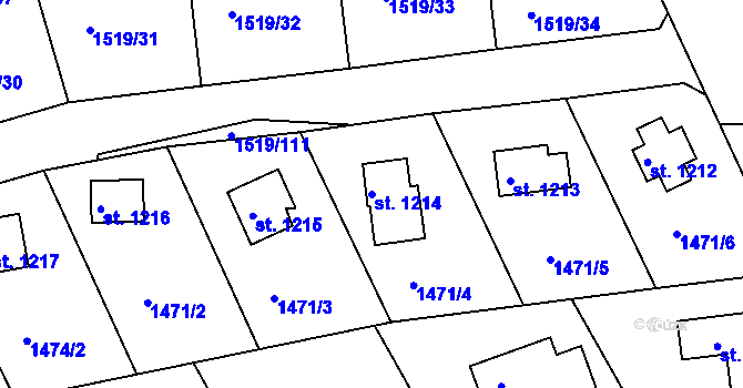 Parcela st. 1214 v KÚ Dobříš, Katastrální mapa