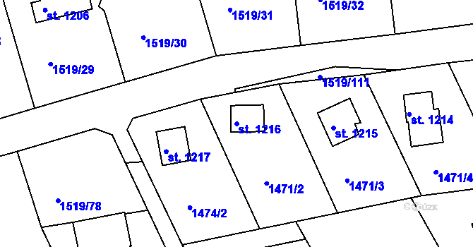 Parcela st. 1216 v KÚ Dobříš, Katastrální mapa