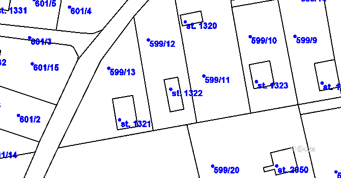 Parcela st. 1322 v KÚ Dobříš, Katastrální mapa